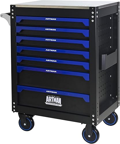 Miniatura 17 de Caja de herramientas con ruedas con 6 cajones, de acero inoxidable, multifuncional, con cerradura, con cerradura, carrito de herramientas rodante,