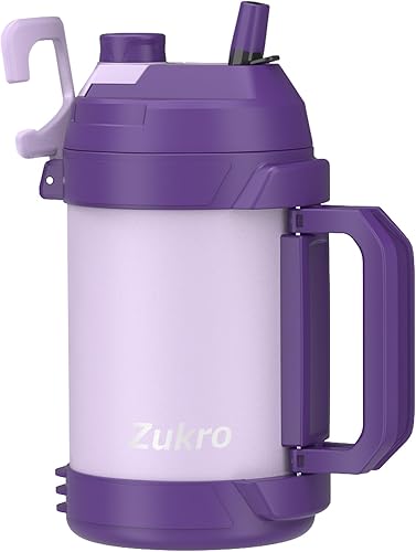 Zukro Botella de agua de 1 galón aislada, 1 galón, jarra térmica de acero inoxidable de 128 onzas con asa y popote para deportes, viajes, boca