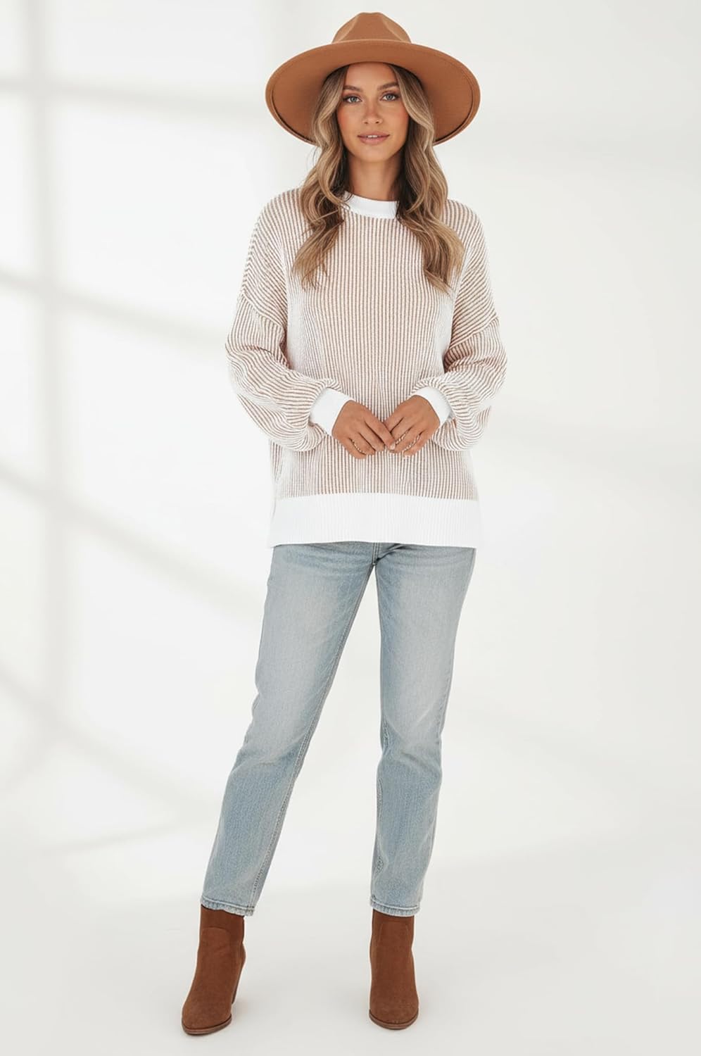 Disamer Womens Sweaters 2026 Fall Clothes Batwing Long Sleeve Striped Knit Pullover Tops Fashion Outfits Oversized Sweater - Image 4