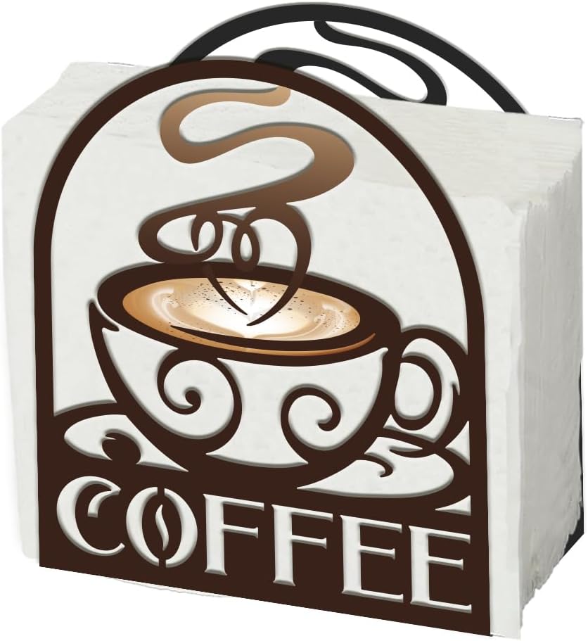 SUPERDANT 1 Pcs Coffee Bar Napkin Holder Coffee Cup Tissue Holder Organizer Dispenser Napkin Stand Iron Scratch Proof Bottom Brown Fold It Yourself Table Decor 5.9x5.1x2.3in