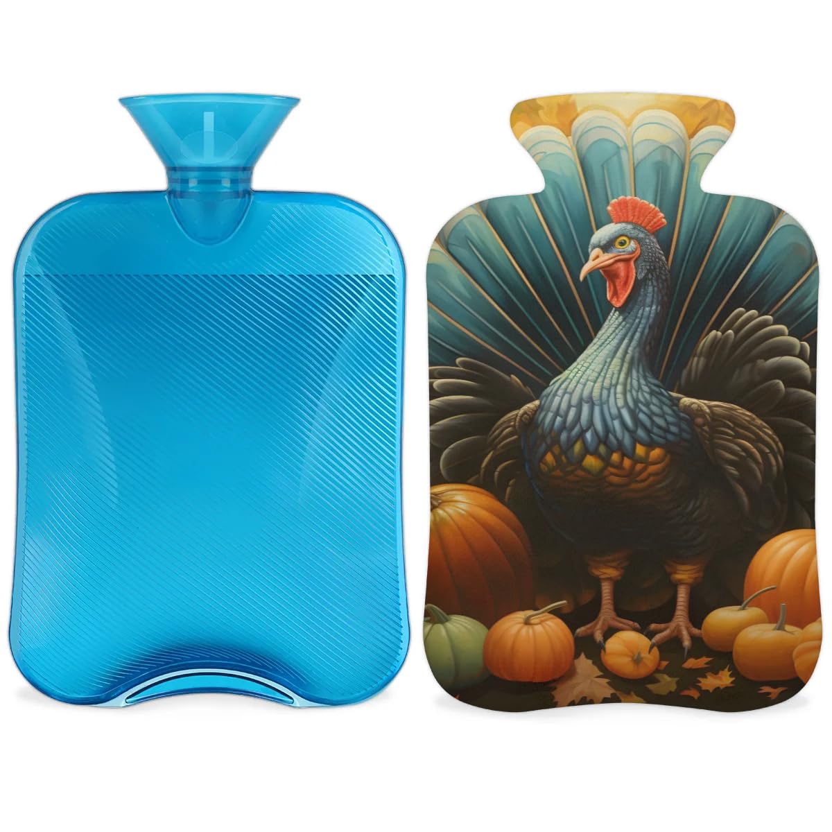 Hot Water Bottle with Soft Cover,2L Turkey Pumpkin Hot Water Bag for Hot and Cold Compress, Hand Feet Warmer, Magical Pumpkin Rubber Hot or Cold Water Bottle Halloween Christmas Decorations