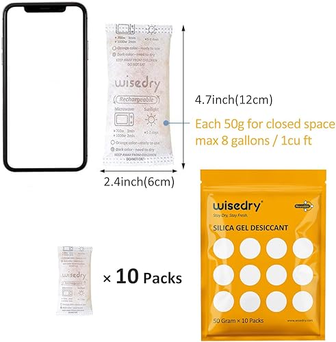 Miniatura 9 de wisedry Paquetes de gel de sílice de 1.76 oz [10 paquetes] Paquetes desiccan de reactivación rápida para microondas con cuentas indicadoras