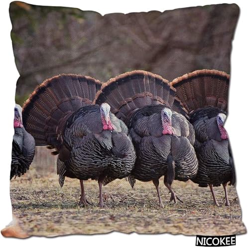 Fundas de almohada de lino y algodón con diseño de pavo salvaje, fundas de almohada para sofá, cama, decoración del hogar, 18 x 18 pulgadas