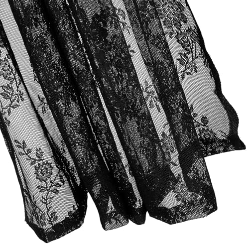 Cortinas de encaje negro bohemio paneles para puerta 8