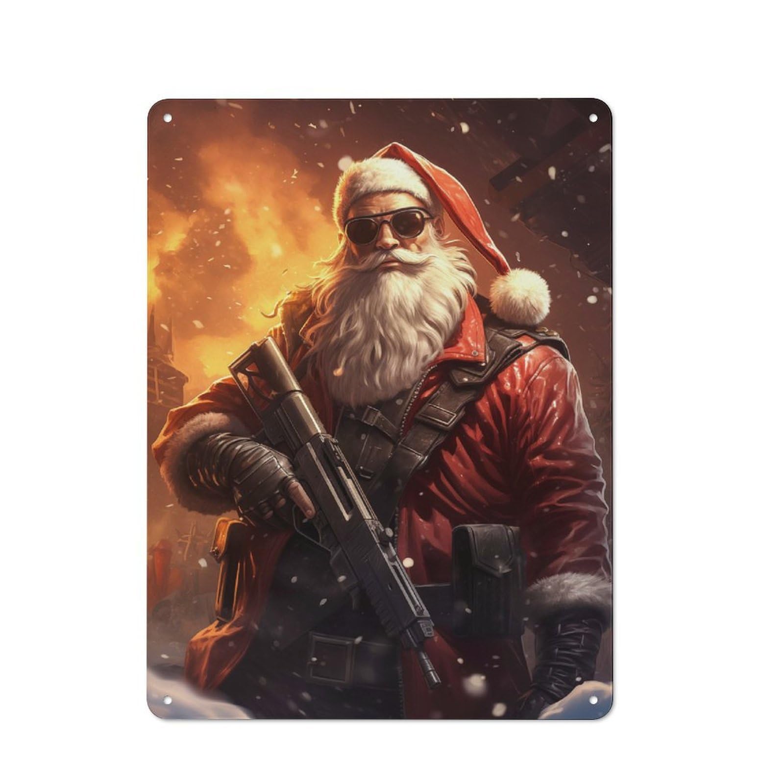 Junmoney Santa Claus With A Gun Industrial-Style Metal Sign 40X30cm For Home Bar Wall, Housewarming Wall Decor For People Furnishing Home Bar