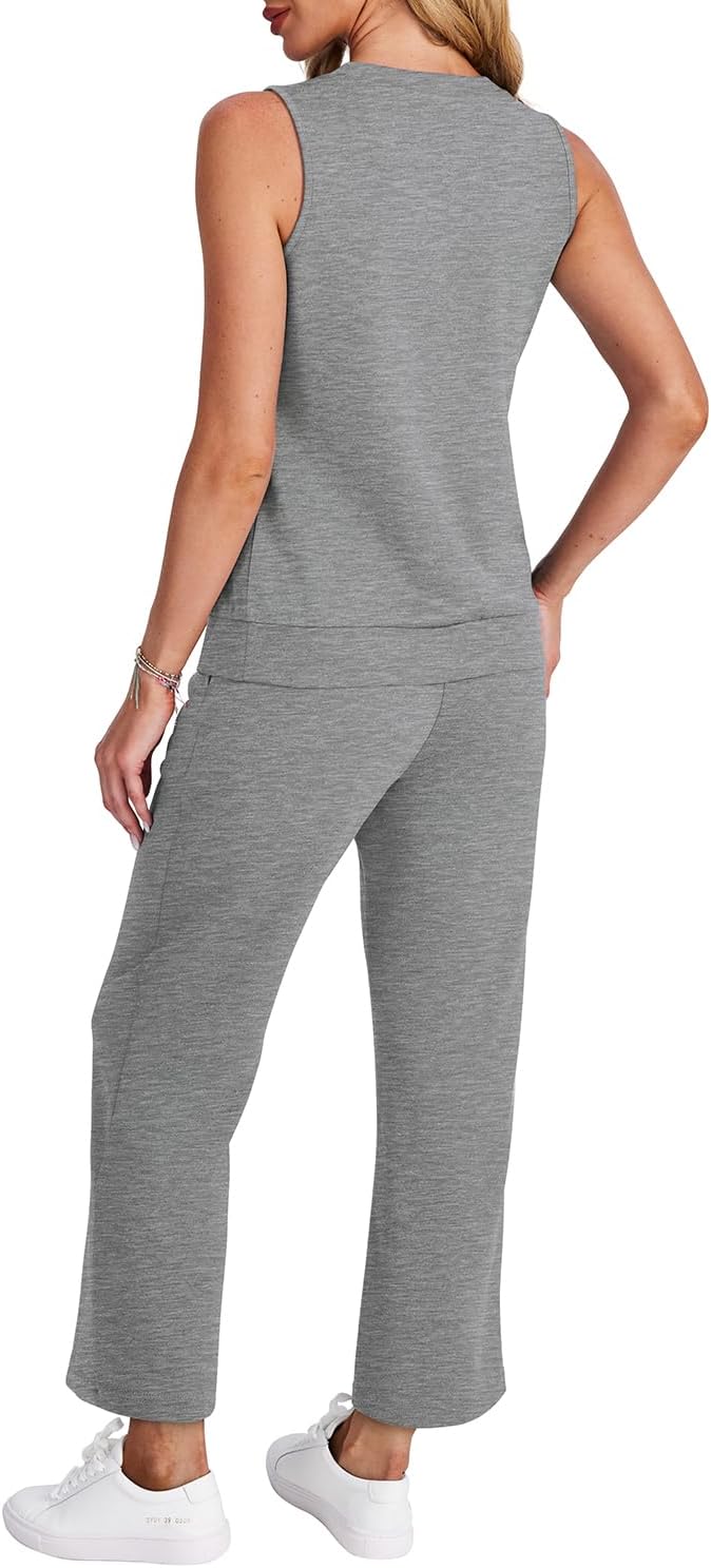 WIHOLL Two Piece Set for Women Summer Outfits Vacation Trendy Lounge Sets V Neck Matching Sets - Image 5