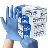 [tete plus] 高耐久 指先厚0.125mm 食品衛生法適合 ラテックスフリー ニトリル手袋 ブルー 使い捨て グローブ 粉なし パウダーフリー 厚手タイプ 耐油 耐破れ 弾力性 指先滑り止め加工 作業用 調理用 清掃 整備用 青 (4, S)
