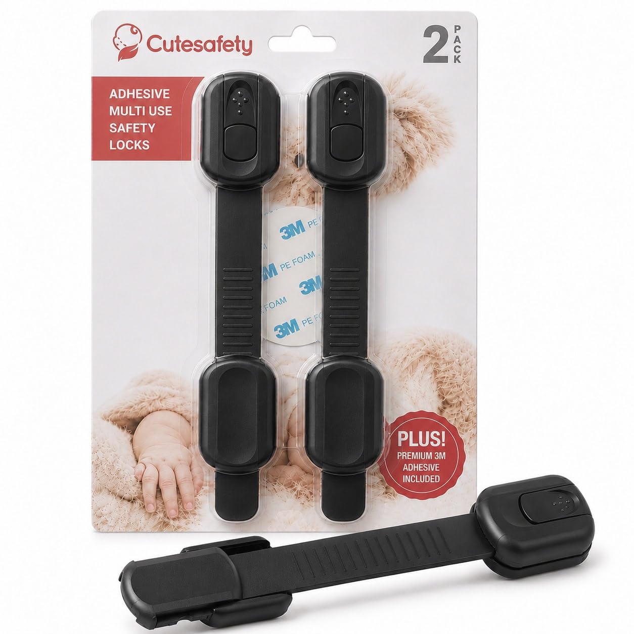 Cabinet Locks Baby Proofing, Child Proof, 2 Pack, Black