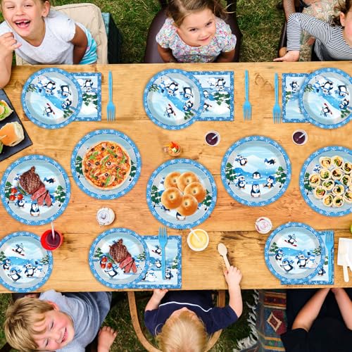Image of gisgfim 96PCS Penguin Plates and Napkins Party Supplies, Winter Penguin Party Decorations, Favors for Christmas, Holiday & Dinner, Serves 24 Guests