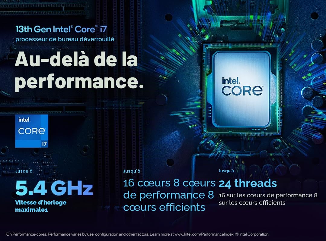 Intel® Core™ i7-13700F, processeur pour PC de Bureau, 16 cœurs (8 P-Cores + 8 E-Cores) 30 Mo de Cache, jusqu'à 5,2 GHz