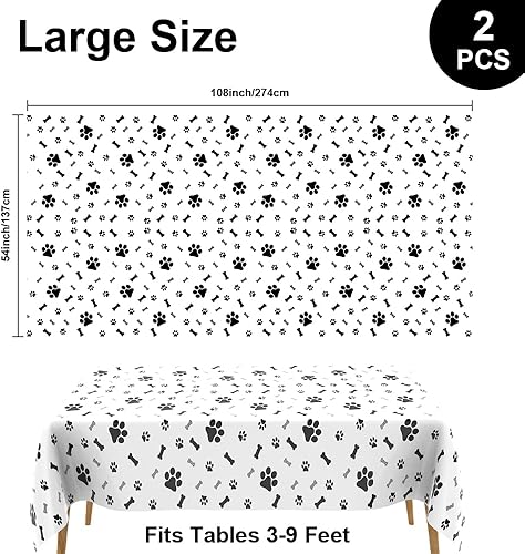 Miniatura 2 de Paquete de 2 manteles de plástico con estampado de patas de cachorro, manteles rectangulares desechables con diseño de pata de perro, para