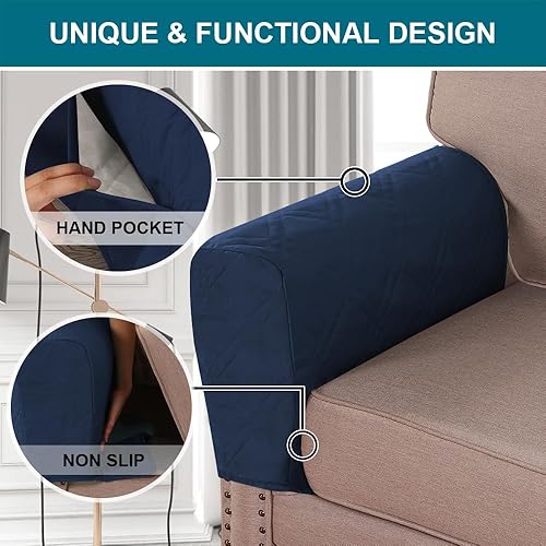 Miniatura 4 de Turquoize Fundas impermeables para reposabrazos para sillas y sofás, fundas para reposabrazos de sofá con bolsillo lateral, protector de muebles