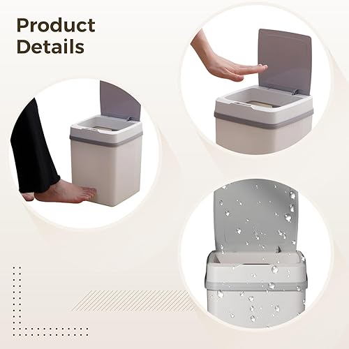 Miniatura 4 de Waterproof Sensor Trash Can, 12 L Automatic Bin for Kitchen, Bathroom, Rechargeable Lithium Battery, White