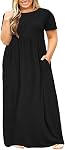 WNEEDU Womens Plus Size Maxi Dresses Summer Casual Long Dress Short Sleeve with Pockets 2026