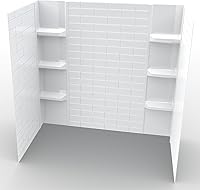 NoahWilliamHome Polystyrene Tub Wall Surround 32x60x58 Subway Tile - Waterproof Easy Install with 2 Shelves