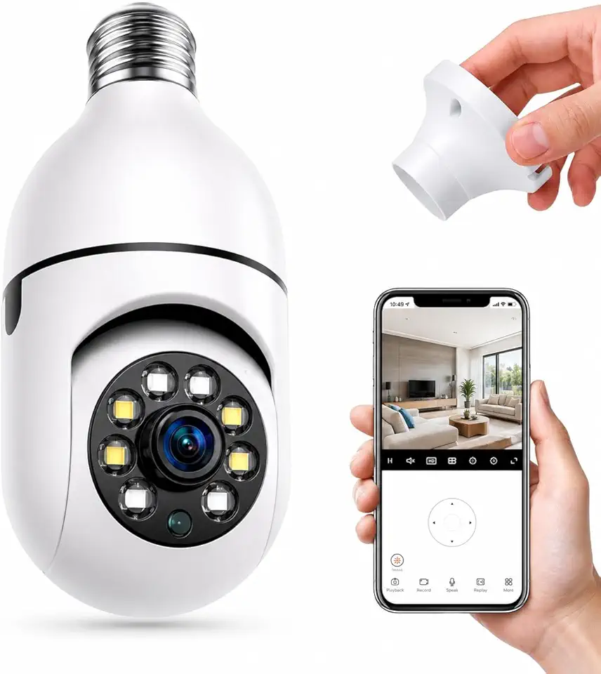 Câmera de Segurança WiFi Lâmpada Full HD 1080p, Visão Noturna Infravermelho, Detecção de Movimento, Áudio Bidirecional, Rotação 360°, Acesso pelo Celular, Interno e Externo, Bivolt