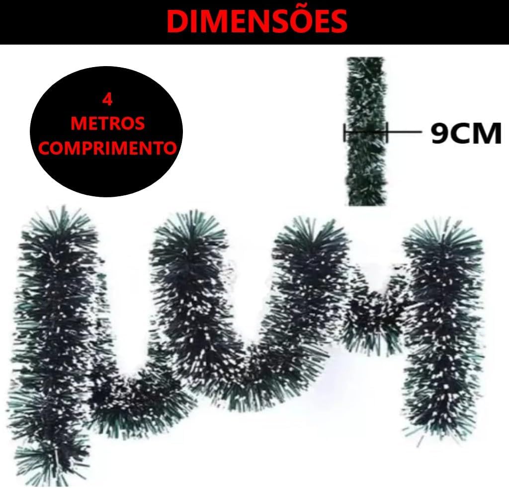 Festão De Natal Enfeite Decoração Natalina Tradicional Ou Metalizado - Diversas Cores E Tamanhos (VERDE-NEVADO, 4 METROS)