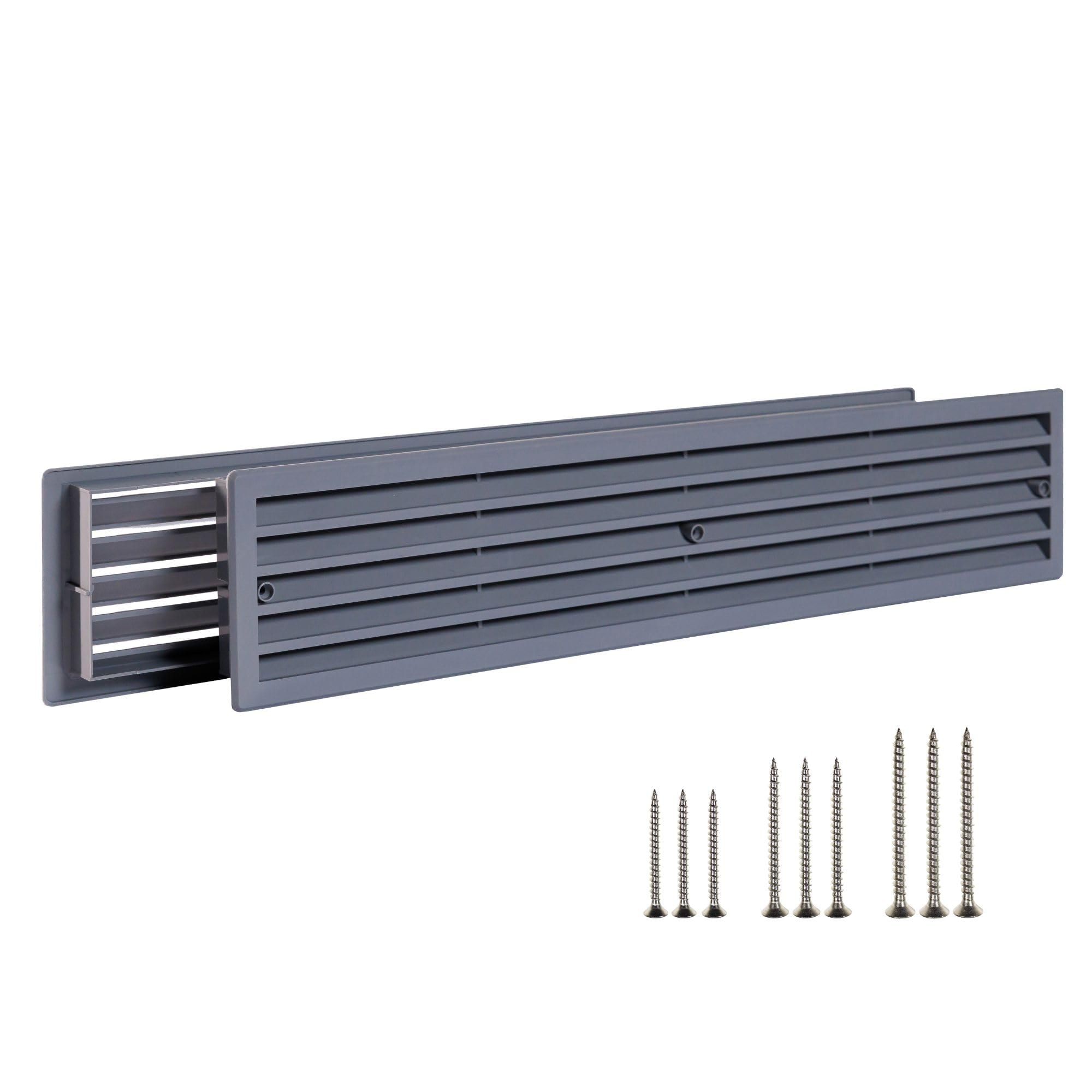 Turvent Grey 450X92mm Door Vents For Interior Doors - 17.7" X 3.6" Vent Cover With Screws - Plastic Ventilation Grille Two Sided - Air Register For Bathroom, Garage, Kitchen