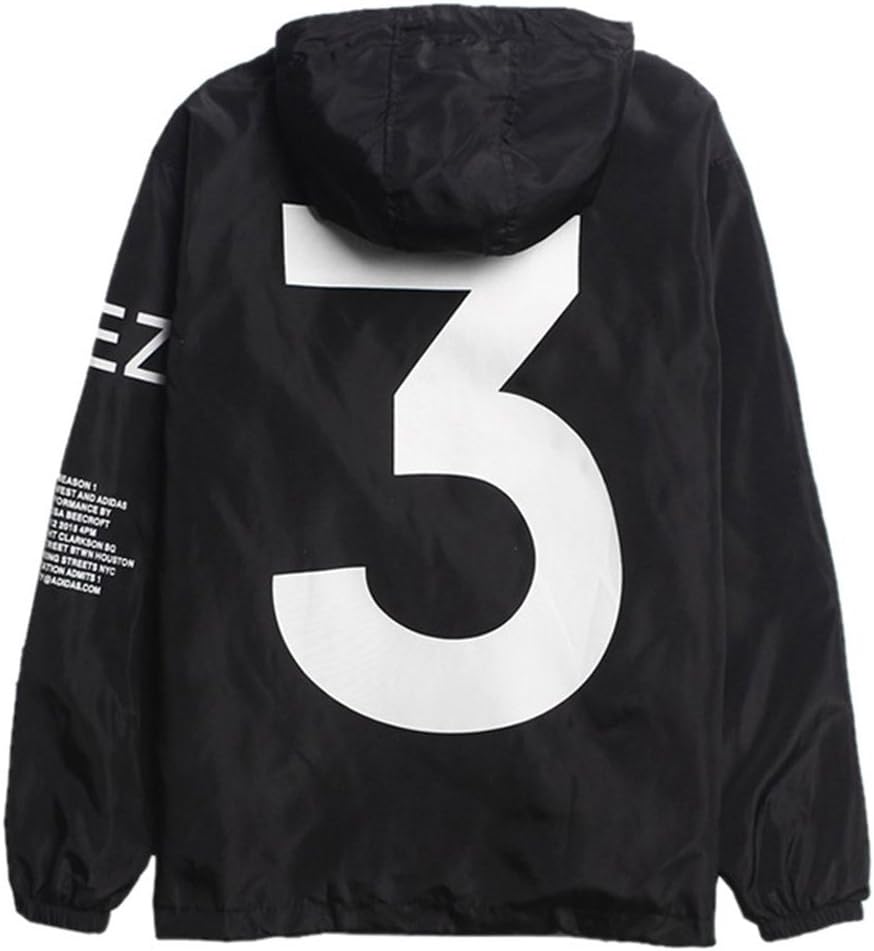 Cimno Men's Windbreaker Jacket Hooded Letters Printed Elastic Bottom Long Sleeve Zip Up Jackets