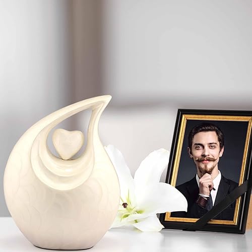 Miniatura 46 de Urna de corazón de lágrima dorada blanca para cenizas humanas Urnas de cremación para cenizas adultas Urna de ceniza funeraria para hombres