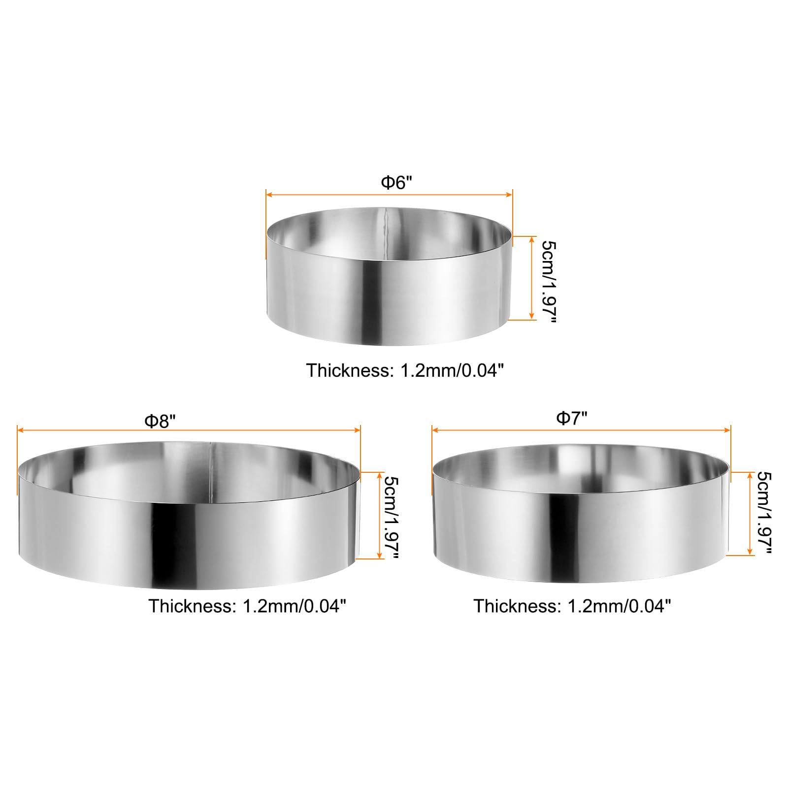 sourcing map Runder Kuchenring, 15,2 cm, nahtlos, Edelstahl, Gebäck, Mousse, Dessertring, Spiegelbeschichtung, zum Backen, Kochen, Werkzeug