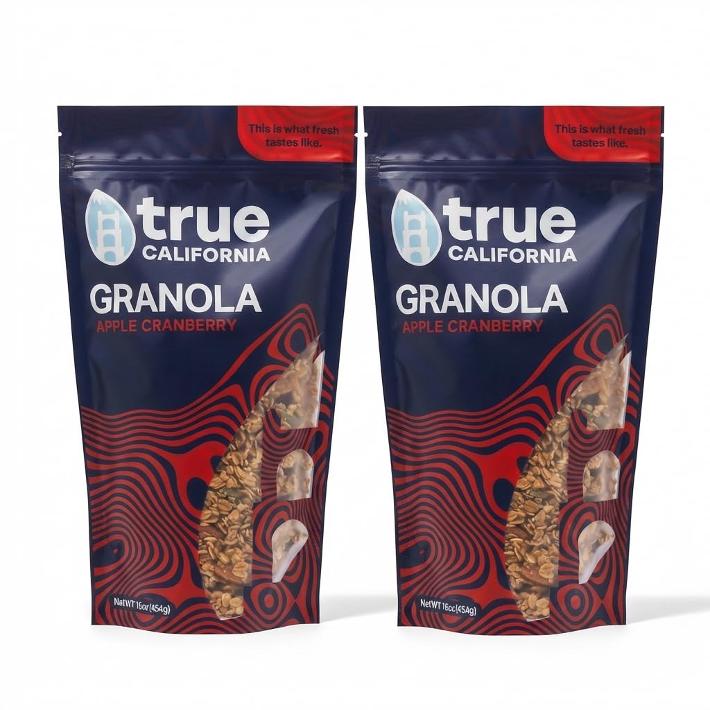 True California Strawberry Granola (1 LB x 2 Packs) Gluten Free, Non-GMO, Clean-Label Ingredients - Plant-Based, Vegan - Made with Almonds, Coconut, Walnuts, & Freeze-Dried Strawberries in California