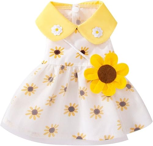 Miniatura 7 de Vestido suave y transpirable para cachorro, elegante vestido de princesa de encaje floral para mascotas con girasol para perros pequeños