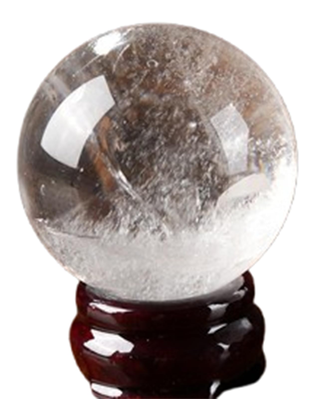 NHDVDVAV Natural Clear Quartz with Wooden Stand, Crystal Ball Scrying Meditation Feng Shui Crystal Stone Sphere Sculpture Home Office Decor,14cm