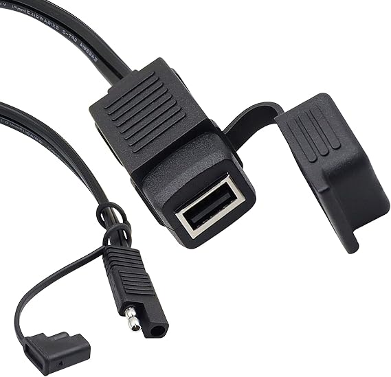 GELRHONR SAE Quick Connector to USB Adapter Motorcycle Cable, 5V 2.1A USB Port Power Socket with Waterproof Cover,Compatible with Smart Phone Tablet GPS Charge On Motorcycle12-24V -36CM