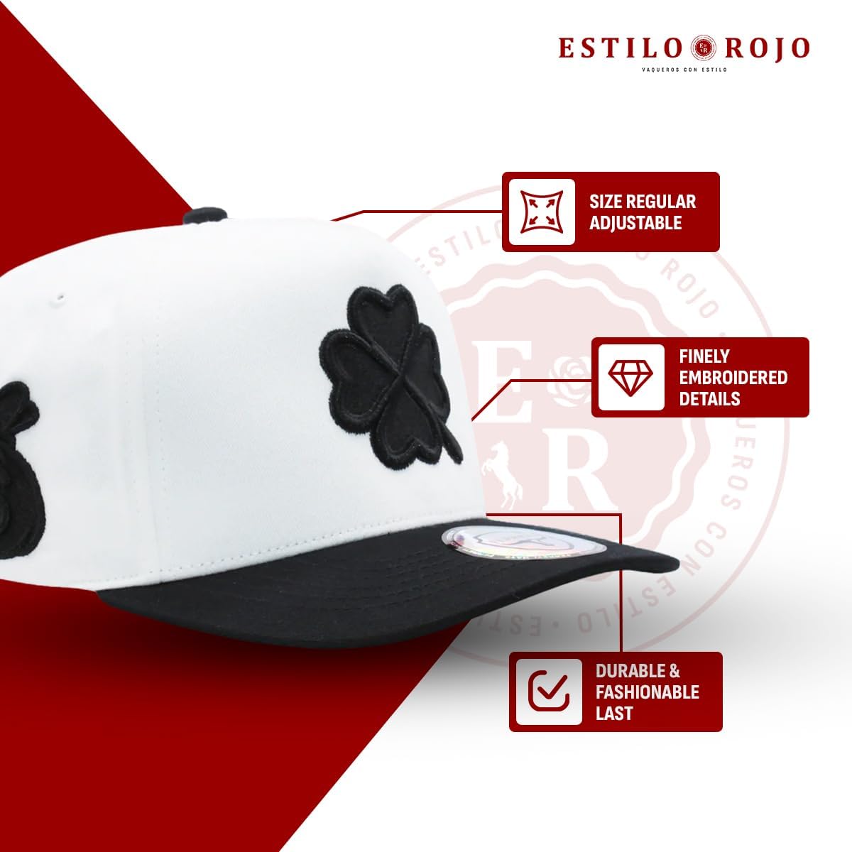 – Culiacan – Original Snapback Hat – Trucker - Baseball Cap – Adjustable Man and Woman - Clover Embroidered Design – Black White - Image 5