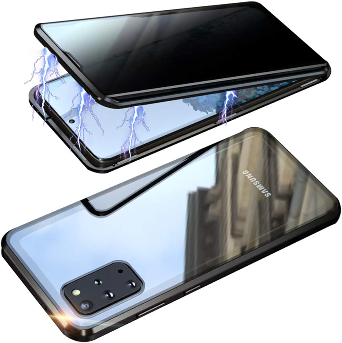 RANYOK Compatible Galaxy S20+ Plus (6.7 inch) Privacy Magnetic Case, Double-Sided Tempered Glass with Built-in Screen Protector 360° Full Body Metal Frame Cover (Black)