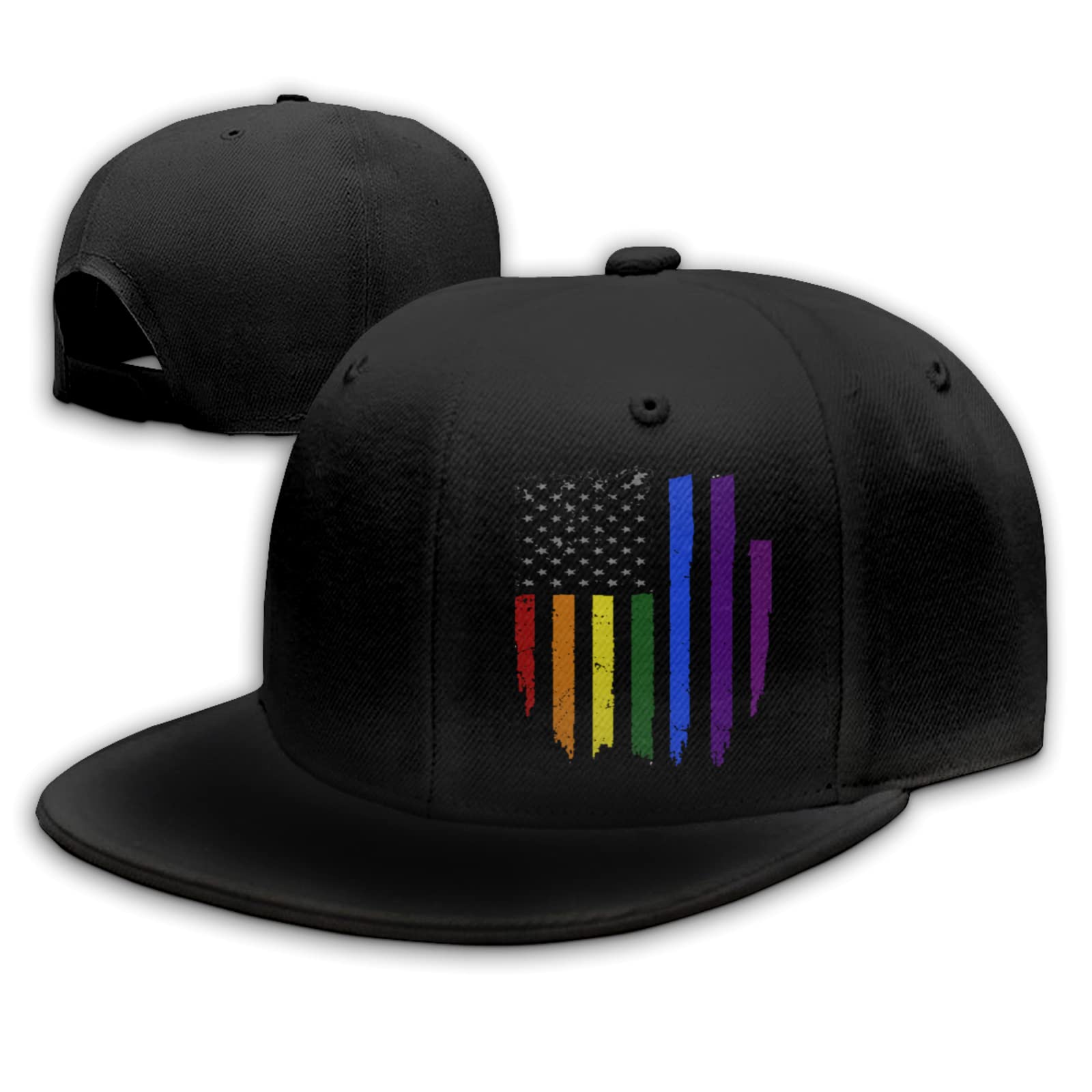Snapback Hats for Men Flat Bill Black Mens Baseball Cap Brim Snap Back Adjustable, Black66, 2