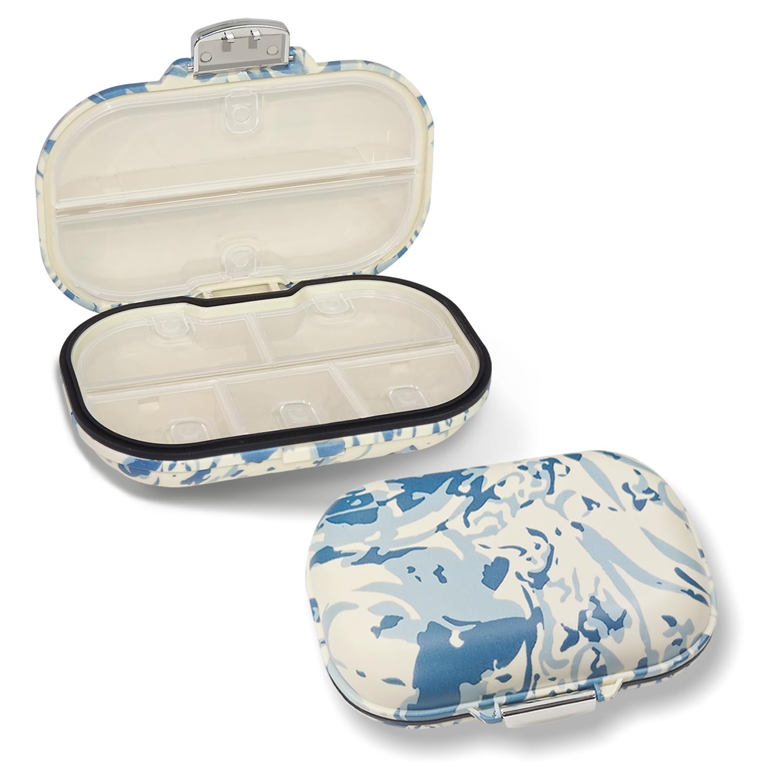 VirgoCCY Travel Pill Organizer, 7 Compartments Portable Pill Case, Daily Pill Box to Hold Vitamins, Portable Pill Case/Jewelry Box, Small Pill Container for Pocket Purse Medicine Organizer, Blue