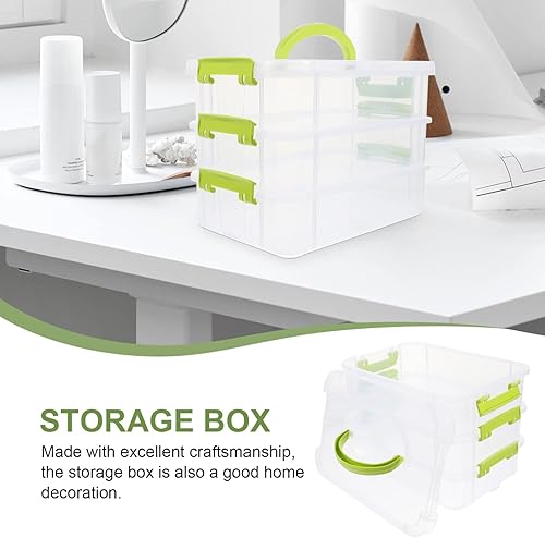 Miniatura 3 de Zerodeko Caja de almacenamiento apilable de 3 niveles, transparente, apilable, contenedor de almacenamiento para manualidades, organizador con tapa