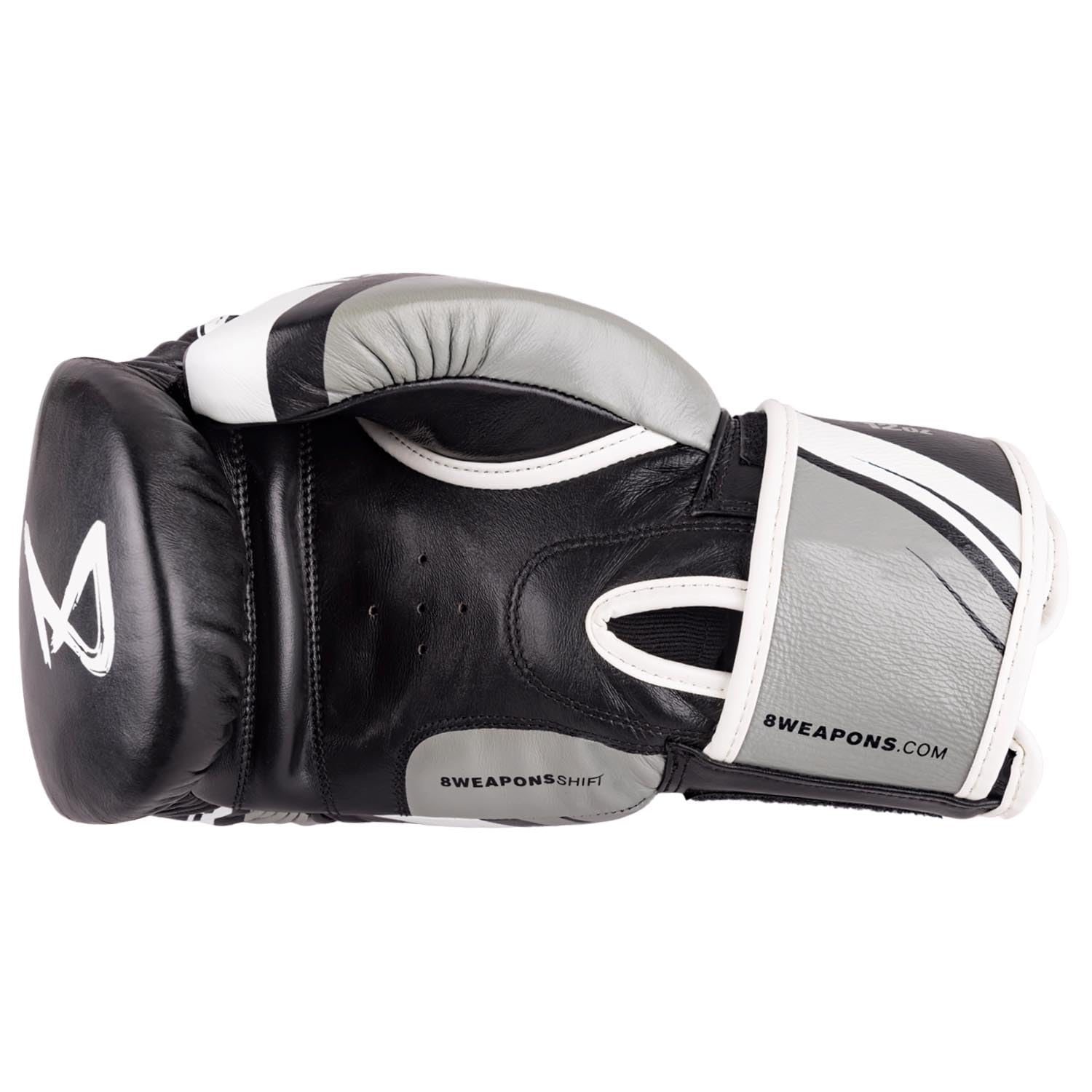 8 WEAPONS Boxhandschuhe Shift, Schwarz-weiß, Training, Sparring & Wettkampf, Leder, Perfekte Dämpfung & stabile Nähte, Handschuhe für Muay Thai, K1, Boxen, MMA und Kickboxen