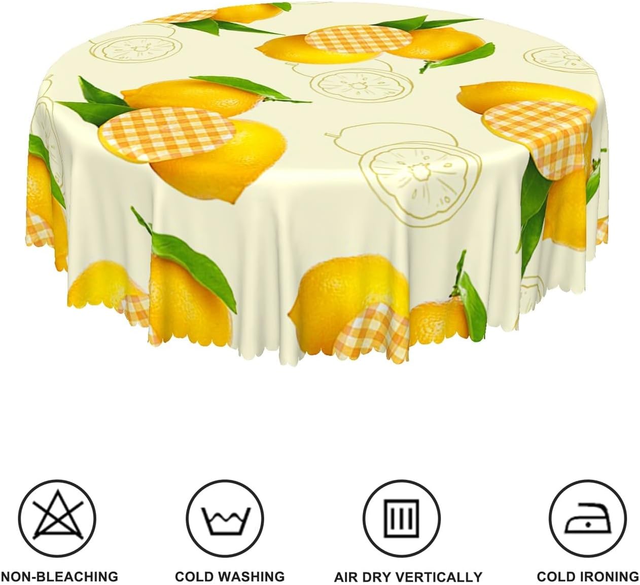 Lemon Round Tablecloth 70 Inch Summer Fruit Yellow Lemon Green Leaf Circular Table Cloth Waterproof Fabric Table Cover for Kitchen Dining Room Patio Home Decor BBQ Buffet Party Supplies