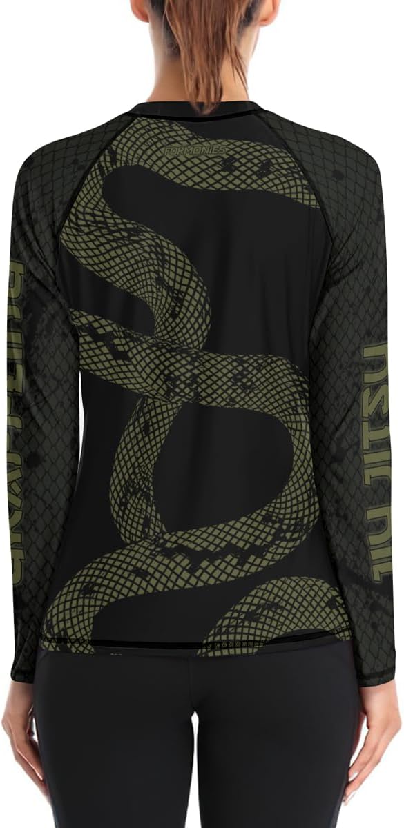 FORMONIES Snake Women’s Long Sleeve BJJ Rash Guard – MMA Compression Base Layer Shirt for Jiu Jitsu & Grappling