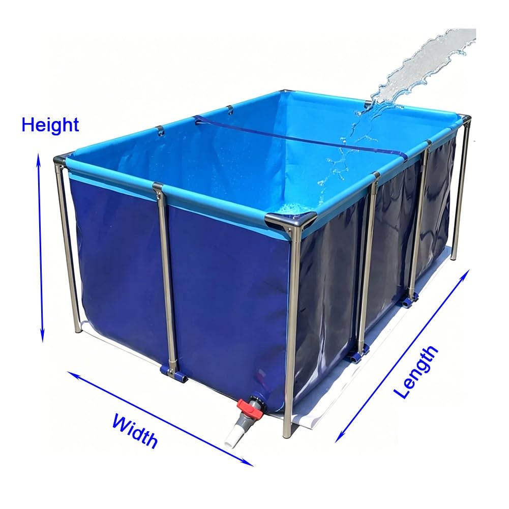 GZHERVICES Acquario Pieghevole, Laghetto per Carpe Koi in PVC (con Telaio in Acciaio Inossidabile 304 E Valvola di Scarico), Adatto all'Uso Sia in Interni Che All'aperto per L'allevamento(1x0.6x0.3m)
