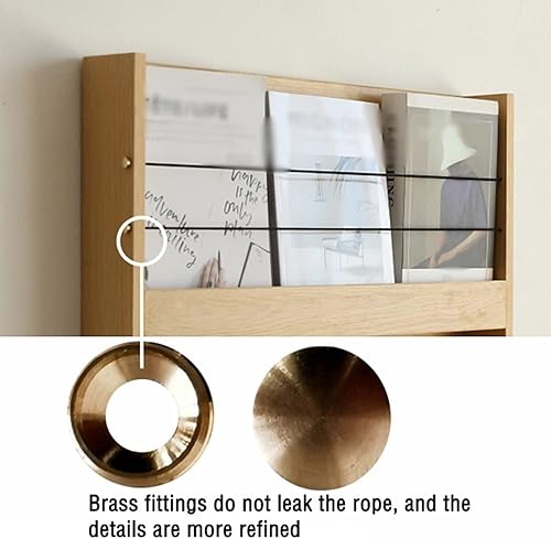 Miniatura 5 de HIHELO Estantería de madera para libros con gancho, estantería de madera para colgar en la pared, estante de almacenamiento de revistas de pared,