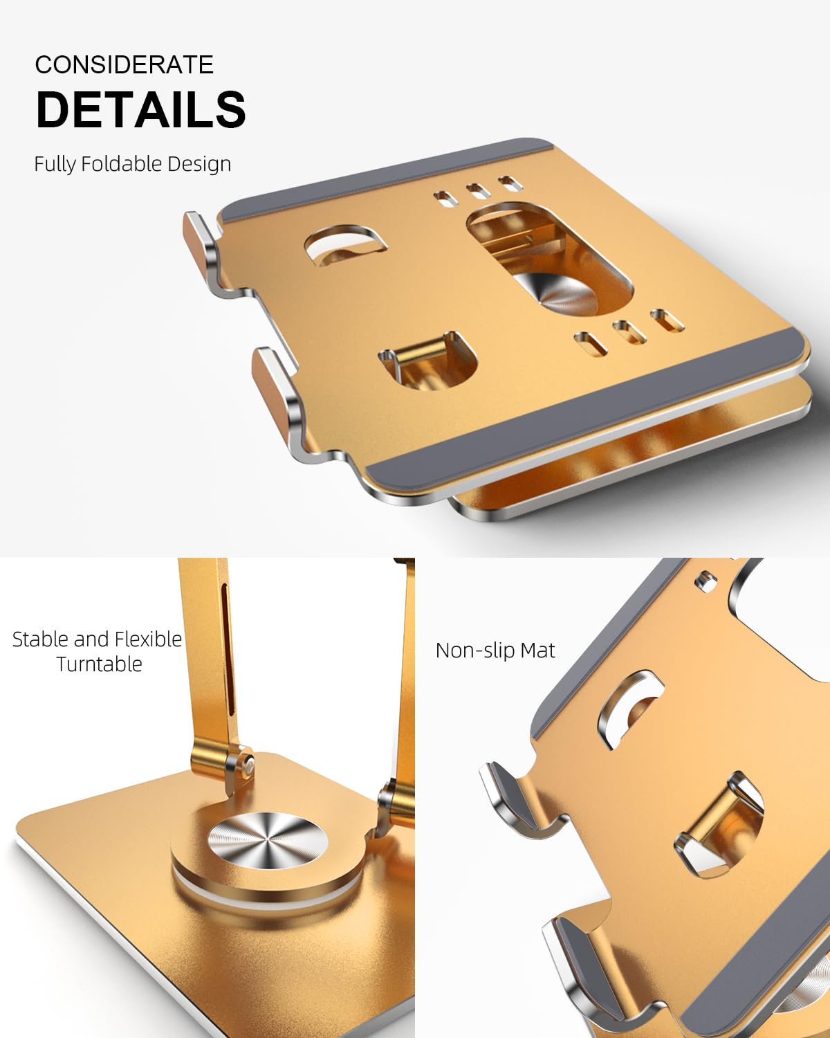 Orlian Soporte para tablet con base giratoria de 360° gruesa, soporte de aluminio ajustable de doble varilla para todos los iPad de 5.8 a 12.9 pulgadas, iPad, Samsung, tablet, Kindle E-Reader y más
