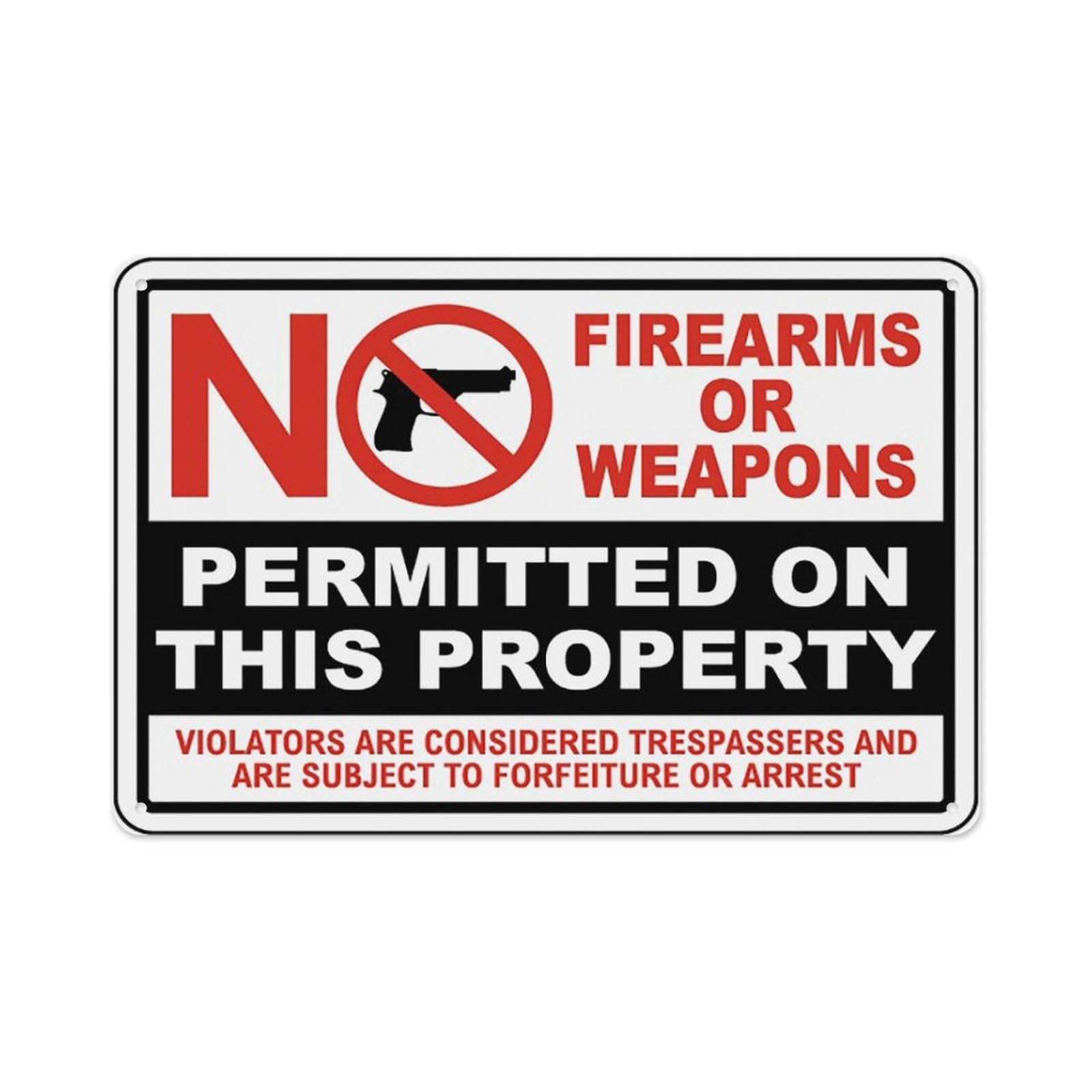 peiyeety No Firearms Or Weapons Permitted Sign Aluminum Tin Warning Signs For Home Outdoor Garden 8X12 Inches