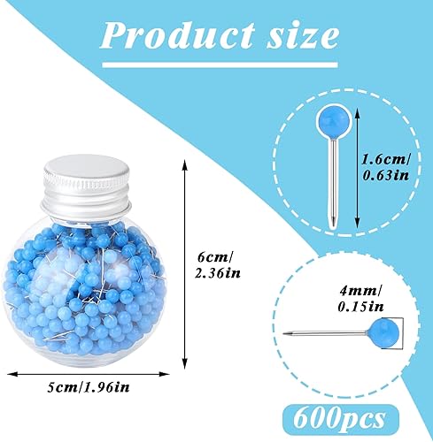 Miniatura 2 de Pnytty 600 alfileres de costura rectos para tela, alfileres de acolchado de 0.63 pulgadas, pequeños alfileres de costura rectos con cabeza de bola