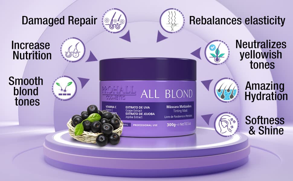 Miniatura 2 de Prohall Cosmetic Mascarilla de cabello brasileño morado para cabello decolorado, tratado químicamente, naranja y cobrizo, reduce el amarillez,