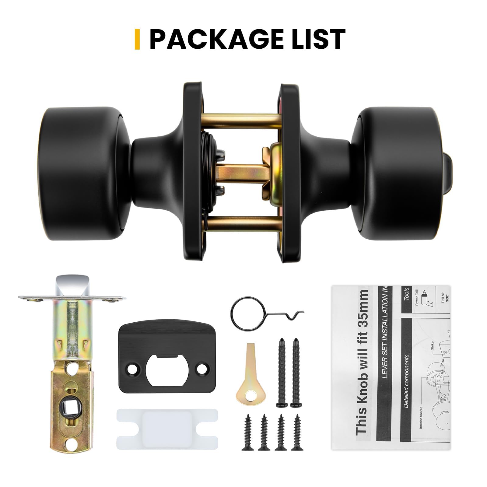 Goldenwarm Matte Black Door Knobs - 6 Pack -9