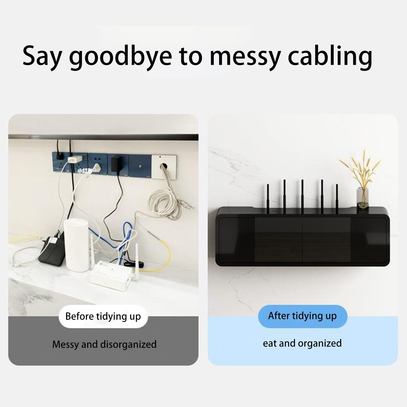 Boîtier de Rangement Mural dissimulant Le routeur Wi-FI, étagère avec Porte vitrée, Excellente Dissipation de la Chaleur, idéal for la Chambre, Le Salon(Nero,50cm/19.7in)
