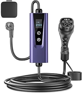 Evjuicion Chargeur Voiture Electrique 3,68kW [16A-6A, 0-12H] 6m Chargeur Type 2 avec Numérique LED, Domestique Cable Recharge Voiture Electrique avec Sac, Compatible E-208, Model Y et Autres EV/PHEV