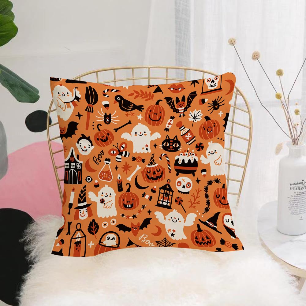 HYMSXW Cushion Cover,Throw Pillow Case Home Decorative for Living Room Bedroom Sofa Chair 20X20 Inch,Halloween with cute ghost and pumpkins. Repeated holiday texture with cartoon c,Pillowcase 50X50cm