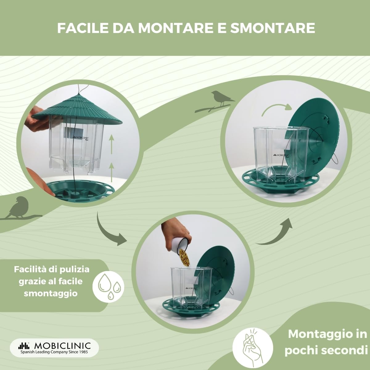 Mobiclinic Mangiatoia per Uccellini da Esterno 1,2L Balcone Giardino Decorativa