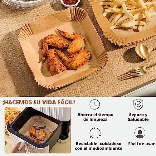 CPTEC 100 Stück Quadratisches Papier für Luftfritteuse 20 cm, Zubehör Fritteuse ohne Öl, Air Fryer Zubehör, Einwegpapier AirFryer, Backofen, Mikrowelle, bis zu 6 Liter – Bild 4