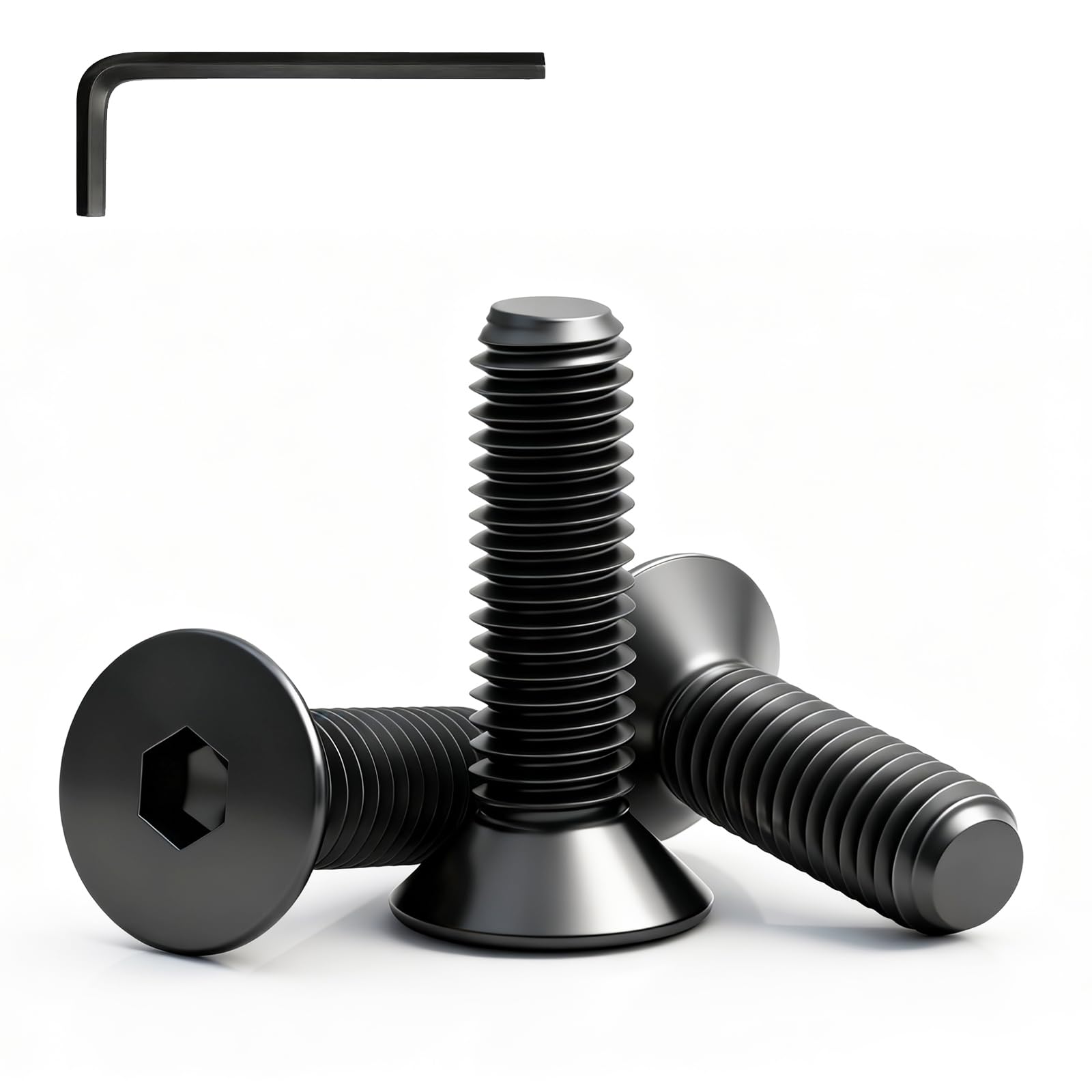 10 Pcs M6 Bolts,M6x60mm Black Countersunk Bolts Flat Head Hex Socket Cap Screws,304 Stainless Steel,Full Thread,Bright Finish Screws with Hex Key